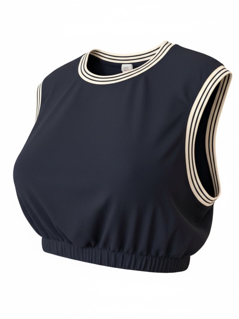 FP Movement Navy Blue Cropped Sleeveless Athleisure Top with White Trim NWT